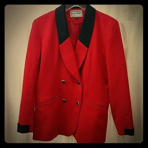 Vintage 80's Slimming Red Blazer with Black Accent